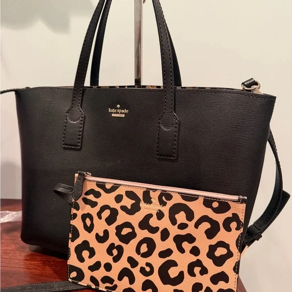 Kate Spade Black Tote with Leopard Print Pouch - Picture 9 of 12